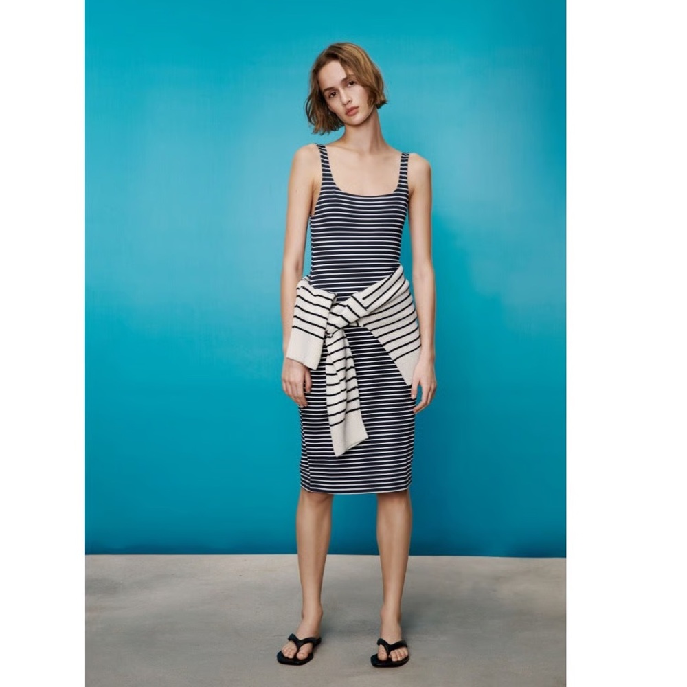 Zara Navy and White Striped Dress